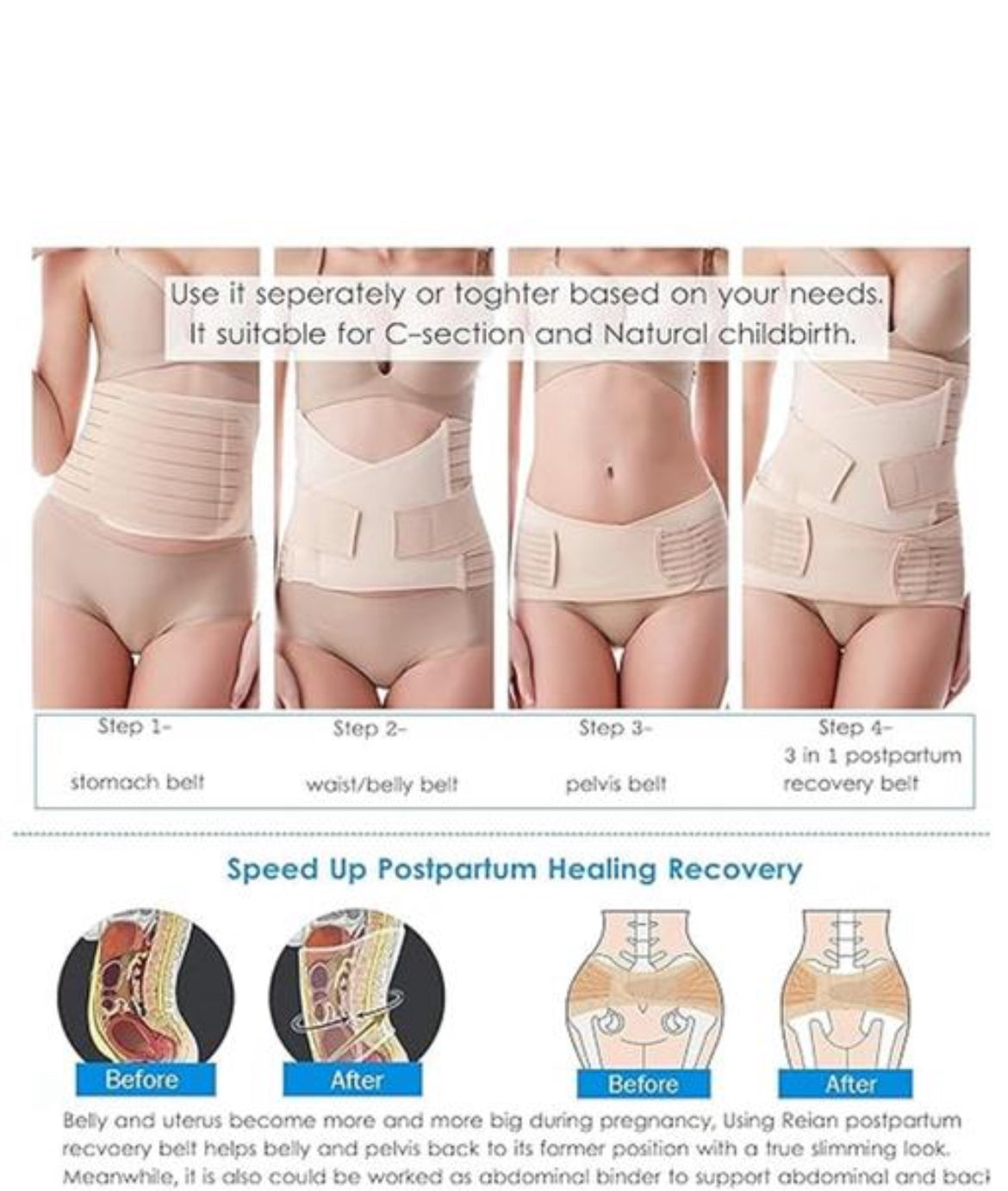 3 in 1 Postpartum Recovery Belt for Women | Belly Waist & Pelvis Support Band | Post Pregnancy Slimming Shapewear